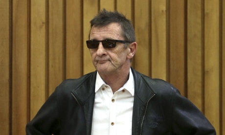 AC/DC drummer Phil Rudd appears in the Tauranga district court in New Zealand.