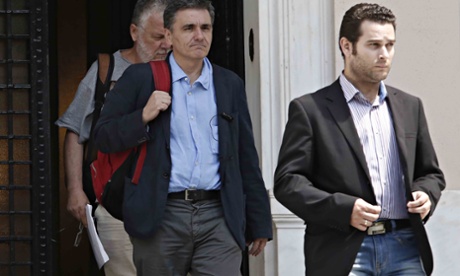 Greek finance minister Euclid Tsakalotos leaving the Maximos Mansion after a meeting with Greek prime minister Alexis Tsipras in Athens on Sunday.