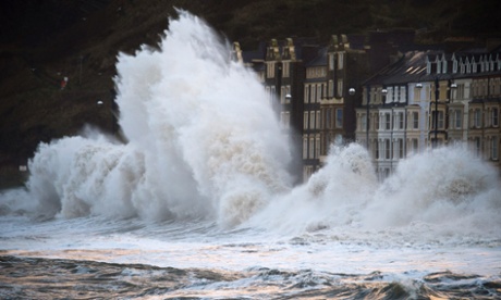 Massive waves to pound the promenade and harbour on January 3, 2014 in Aberystwyth, Wales.