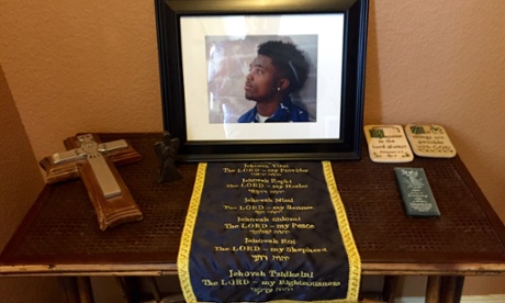 A picture of Christian sits on a little table in the Taylor living room.