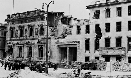 Allied troops occupy the ruins of the Reich Chancellery in Berlin in 1945