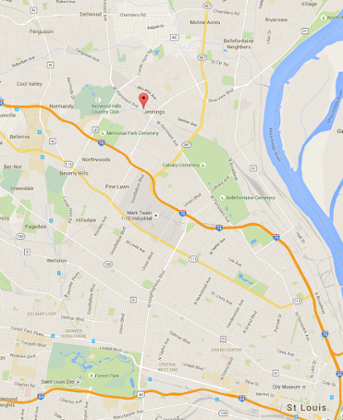 Map showing West Florissant Avenue, Ferguson.