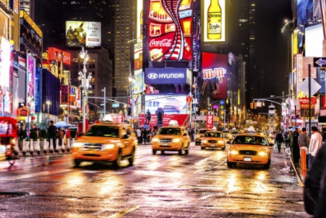 Taxis on 7th Avenue at Times Square, New York City