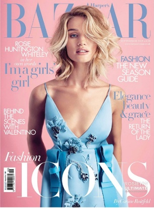 Rose Huntington-Whiteley on the cover of Harper's Bazaar's 2015 September issue.