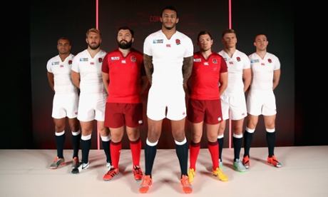 Standing tall: from left, England players Jonathan Joseph, Chris Robshaw, Alex Corbisiero, Courtney Lawes, Alex Goode, Owen Farrell and Mike Brown.