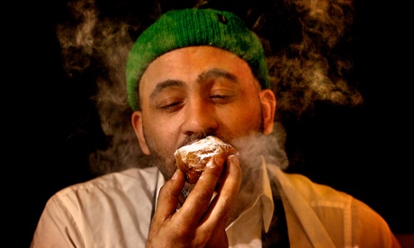 Noah Tucker eating a  marijuana chocolate fondant