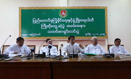 Leaders of Myanmar's ruling Union Solidarity and Development party give a press conference on Wednesday in Naypyidaw.