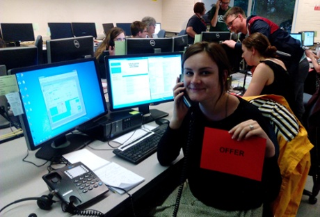 Molly Raymer, third year English and art history student at Sussex University, who is on the phones at a Clearing callcentre