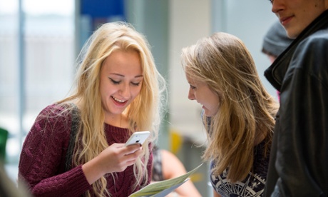 A-level results day at Abbeywood community school in Bristol. Zuzanna Calkosz (left) has achieved her grades to go to the University of the Arts London to study Illustrating.