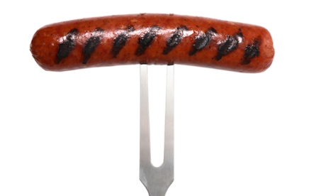 Grilled Hot Dog on Barbeque ForkGrill