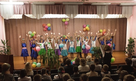 Pupils at the start of the new school year in Luhansk.