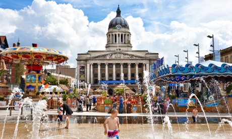 Nottingham Riviera, a temporary artificial urban beach in the citys' Old Market Square.