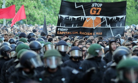 Police turn out in force at a Gorli protest.