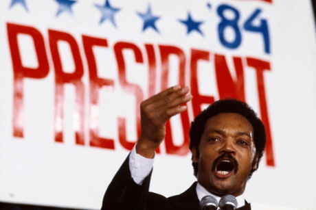 Jackson delivers a speech during his 1984 presidential campaign in Chicago, Illinois.
