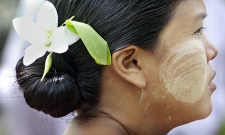 Burmese woman sandalwood powder face