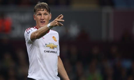 Bastian Schweinsteiger, who left Bayern Munich for the UK's Premier League, in action for Manchester United against Aston Villa.