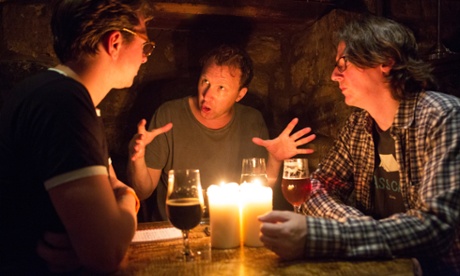Jason (middle) and Ed Byrne (right) talk to the Guardian's Paul Fleckney