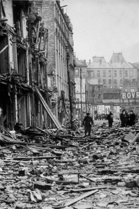 A bomb-damaged street in Birmingham in 1940.