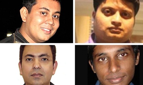Composite of the four Bangladeshi secular bloggers who have been killed this year. Clockwise from top left: Niloy Chakrabarti, Ananta Bijoy Das, Avijit Roy and Washiqur Rahman