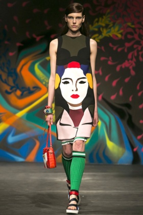 Prada was first to send out models in strapped flats in its SS14 show in Milan.