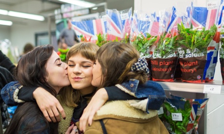 Students stage a mass kiss-in in the aisles of a Sainsbury s store in Brighton, East Sussex, in protest at the treatment of two gay women who were told a customer found them  disgusting  and threatened with ejection when they shared a brief kiss.