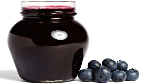 Jam jar with blueberry jam