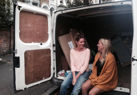 Libby Freeman, right, with Alice Zimsek, who drove from Nottingham to London to deliver donations.