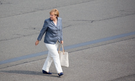 Time to be off. Merkel arrives at Berlin Tegel airport, as she prepares to fly with other cabinet members to the Brazilian-German intergovernmental consultations in Brasilia.