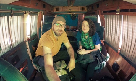 Take a back seat … Alex Amato and his girlfriend in the decommissioned van in Queens, New York