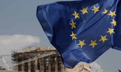 EU flag near Parthenon in Athens