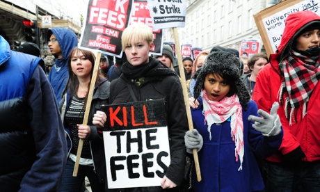 Students demonstrate against higher tuition fees and cuts in university funding, London, November 2010. 