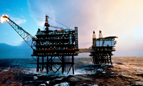 Oil platforms in the Brent field in the North Sea.