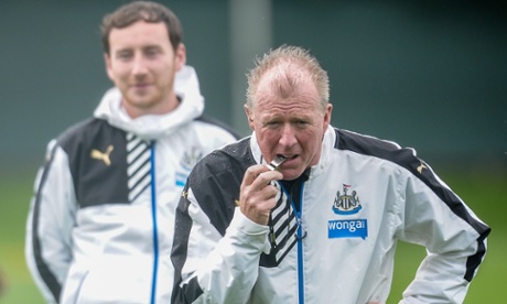 NEWCASTLE UPON TYNE, ENGLAND -  AUGUST 21: Newcastle Head Coach Steve McClaren waits to blow his whistle during a Newcastle United training session at The Newcastle United Training Centre on August 21, 2015, in Newcastle upon Tyne, England. (Photo by Serena Taylor/Newcastle United via Getty Images)Club SoccerFAFootballSoccer
