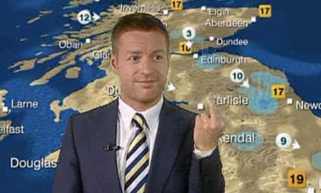 Tomasz Schafernaker sticks his finger up at BBC newsreader