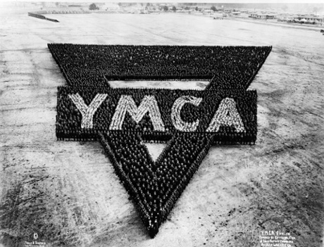 YMCA emblem, comprised of officers, men, and camp activity workers at Camp Wheeler, Macon, Georgia, 1917-1918.