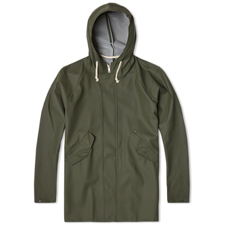 Waterproof khaki hooded jacket with rope drawstring by Elka