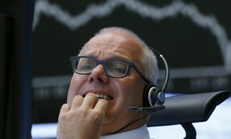 A trader at the Frankfurt stock exchange, Germany.