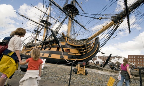 Tourists visiting HMS Victory at the Royal Navy Dockyard, Portsmouth.