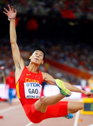 China’s Xinglong Gao in action during the men’s long jump final.