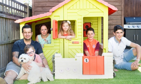 Jamie and Lisa Barnard with their four children, Jack, 16; Frankie, 11; Lenny, 4; Florence, 4 and dog Sadie.
