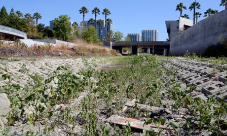 The dried up bed of the Guadalupe River in downtown San Jose, California, a casualty of the state’s four-year strong drought. Yet the Golden State could lead the rest of the US in fighting climate change.