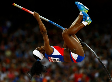 Yarisley Silva of Cuba competes in the women's pole vault final.