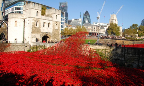 Blood Swept Lands and Seas of Red poppy installation at the Tower of London. Photograph: Fraser Gray/REX Shutterstock