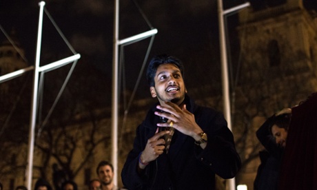 Ahir Shah performing live at Parliament Square on 5 May as part of the Occupy anti-capitalist movement.