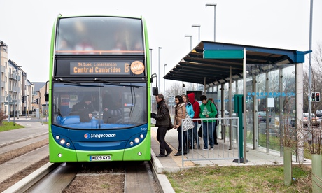 Passengers embarking at a Cambridge guided busway