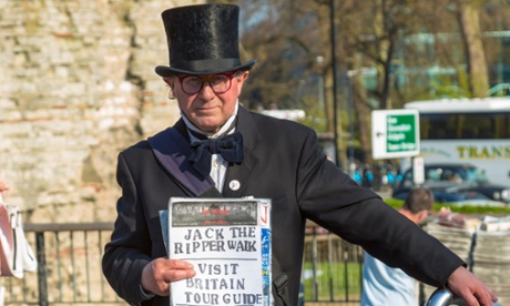 A Jack the Ripper tour guide in east London. The murders of five women working as prostitutes in 1888 has been turned into a tourist attraction.