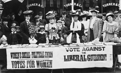 Suffragettes campaigning in London during a by-election in 1910.