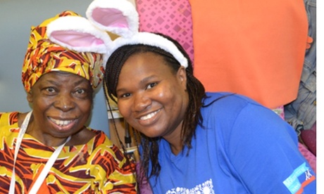 A client and a volunteer enjoying the party at the Great Croft centre 