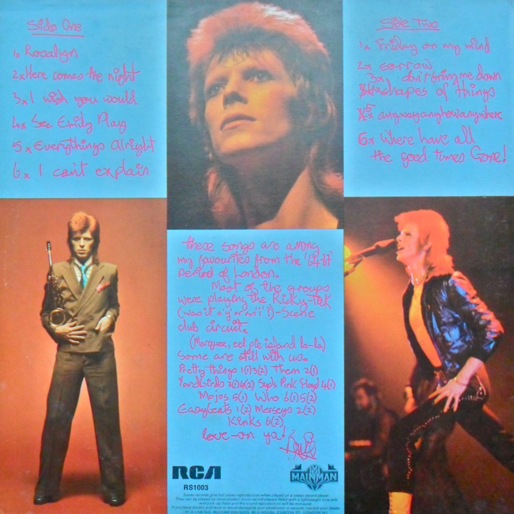 The reverse album sleeve for Pin Ups.