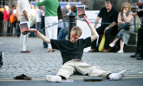 Flyering on the Royal Mile at the Edinburgh fringe.